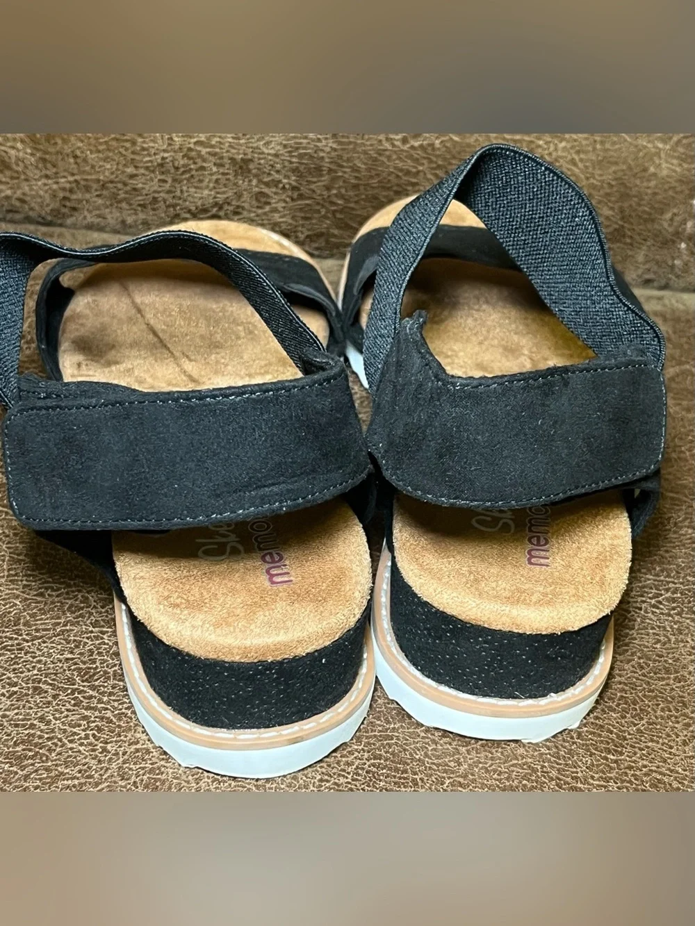 Skechers Sandals Womens 9 Desert Kiss Ankle Strap Black Stretch Wedge 56195S ***